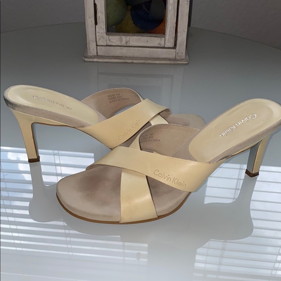 Calvin Klein Shoes - Calvin Klein Cream High Heel Sandals with Crisscross Straps